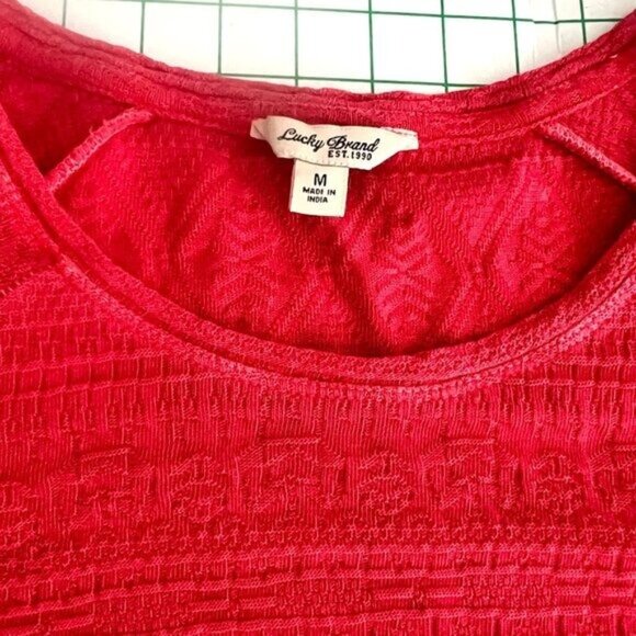 Lucky Brand Red Textured Long Sleeve Top Womens M - Picture 4 of 8